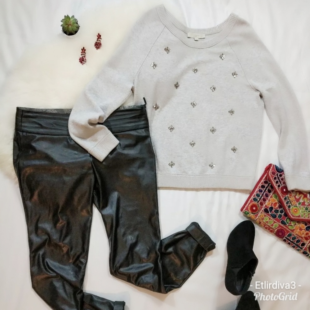 LOFT Cream Embellished Sweater